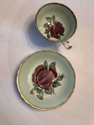 Vintage Paragon Porcelain Teacup & Saucer Set Red Rose Signed R.  Johnson