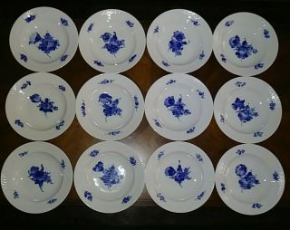 Royal Copenhagen Blue Flowers Braided Rim Soup Bowls (10/8105) Set Of 12 8 1/4 " D