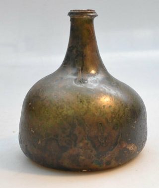 17th Century Dutch Or English Green Wine Bottle Horseshoe/onion/kattekop