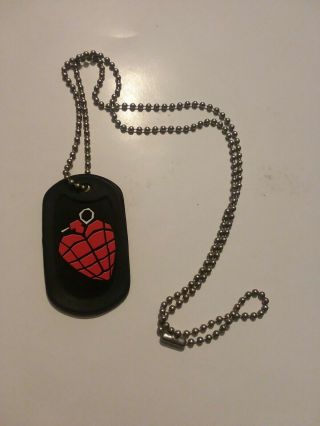 Green Day Heart Grenade American Idiot Dog Tag Necklace (12 Inch Chain)