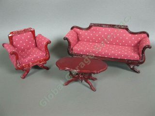 Lovely Bespaq Dollhouse Miniature Living Room Set Couch Chair Coffee Table Nr