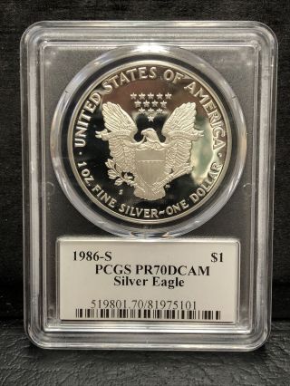 1986 - S Proof Silver Eagle - Pcgs Pr70dcam Mercanti Signature Label
