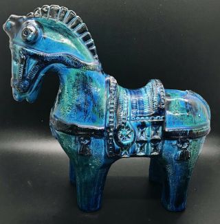 Vintage Mid Century Bitossi Horse Rimini Blue Italy Italian Aldo Londi Pottery