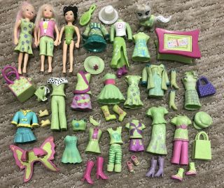Polly Pocket Dolls W/ Green Clothes Outfits Shoes Accessories