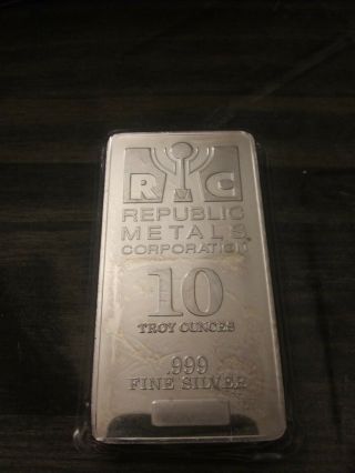 10 Oz Silver Bar From Republic Metals Corp In Plastic Case