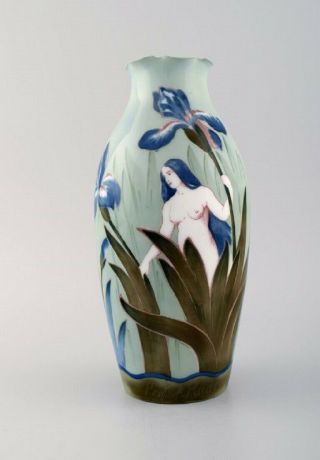 Rosenthal Art Nouveau Vase In Hand - Painted Porcelain With Naked Woman.