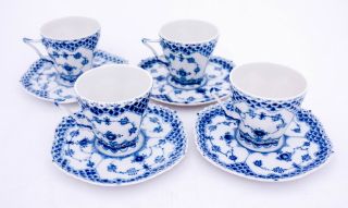 4 Cups & Saucers 1036 - Blue Fluted Royal Copenhagen Double Lace - 2nd Quality 2