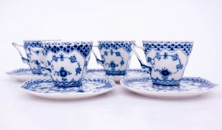 4 Cups & Saucers 1036 - Blue Fluted Royal Copenhagen Double Lace - 2nd Quality 4
