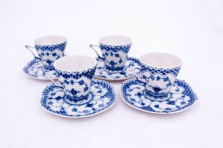 4 Cups & Saucers 1036 - Blue Fluted Royal Copenhagen Double Lace - 2nd Quality 6