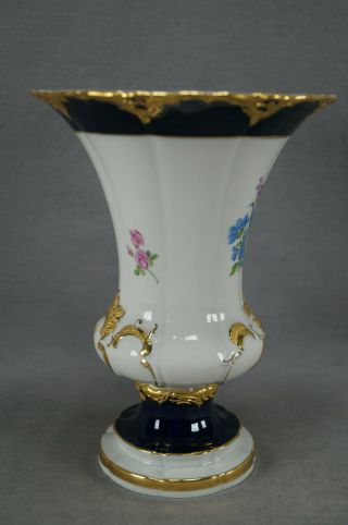 Meissen Hand Painted Floral Cobalt & Gold 7 1/4 Inch Tall B - Form Vase 2