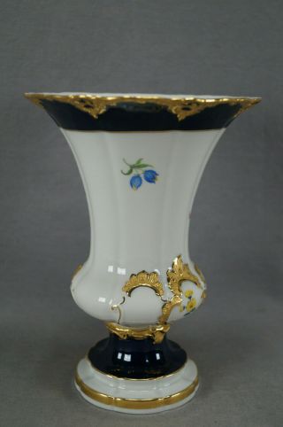 Meissen Hand Painted Floral Cobalt & Gold 7 1/4 Inch Tall B - Form Vase 3