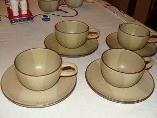 Vintage Heath Ceramics " Birch " Rim 4 Cups And Saucers Mid - Century Modern.