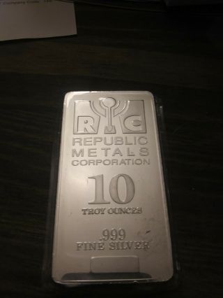 10 Oz Silver Bar From Republic Metal Corp.  999
