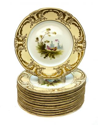 12 Coalport For Tiffany & Co.  Hand Painted Porcelain Dinner Plates,  C1900