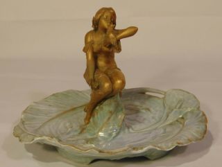Ernst Wahliss Art Nouveau Porcelain Amphora Figural Tray Girl With Bird Lily