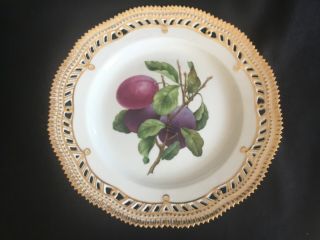 Vintage Royal Copenhagen Flora Danica Reticulated Border 9” Plate With Plums