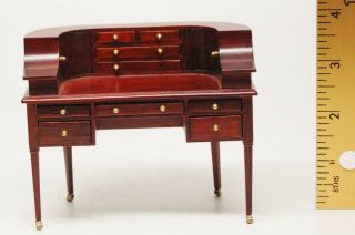Regency Carlton House Mahogany Desk 3 5/8 " T,  4 1/2 " W,  2 " D,  Brass Casters 1:12