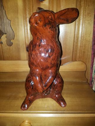 Ned Foltz Redware Clay Rabbit Sculpture Very Tall 14 Inches & Gorgeous