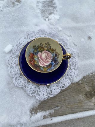 Hp Aynsley Cobalt Blue Cup And Saucer Cabbage Rose Signed By Ja Bailey 1033