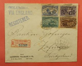 233 232 234 235 On 1893 Ny Registered Label To Switzerland Per Ship Columbia