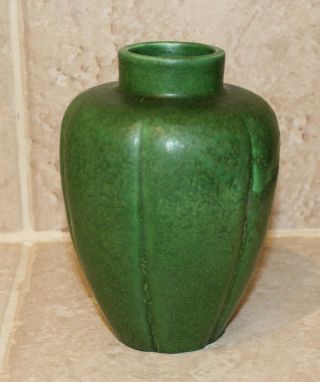 Grueby Pottery Matte Green Vase 5.  75 Inches Tall.