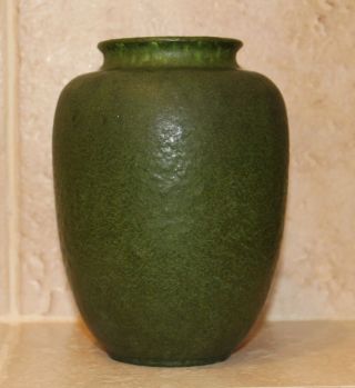 Grueby Pottery Matte Green Vase 7.  5 Inches Tall.