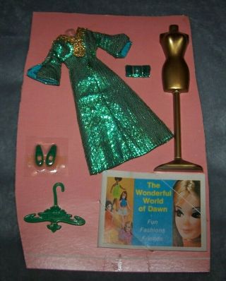 Topper Dawn Fashion Doll Clothes Green Slink 716 Dress Old Stock