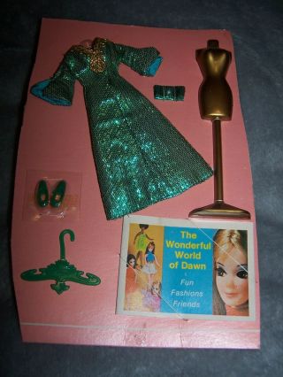 Topper Dawn Fashion Doll Clothes Green Slink 716 Dress Old Stock 2