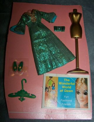 Topper Dawn Fashion Doll Clothes Green Slink 716 Dress Old Stock 3