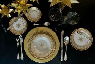 Jean Pouyat Limoges France White And Gold Poy12 Dinner Setting For Four