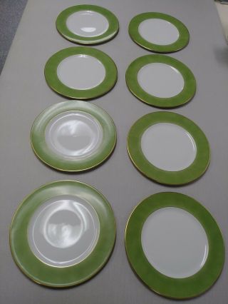 Set Of 8 Richard Ginori 12 " Green Charger Plates With Gold Trim