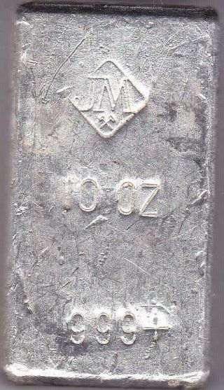 Johnson Matthey 10 Oz Hand Poured.  999 Silver Loaf Bar Vintage Jm Diamond Logo