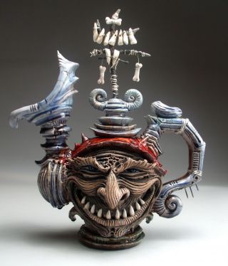 Tooth Fairy Teapot Face Jug Folk Art Pottery Sculpture By Mitchell Grafton