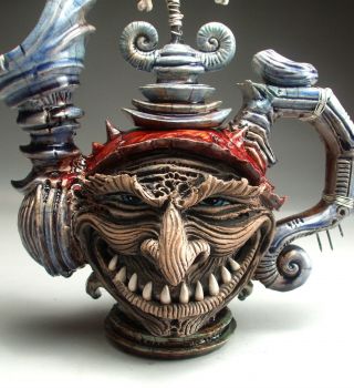Tooth Fairy Teapot face jug folk art pottery sculpture by Mitchell Grafton 2