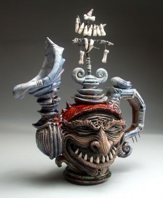 Tooth Fairy Teapot face jug folk art pottery sculpture by Mitchell Grafton 4