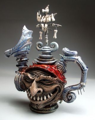 Tooth Fairy Teapot face jug folk art pottery sculpture by Mitchell Grafton 5