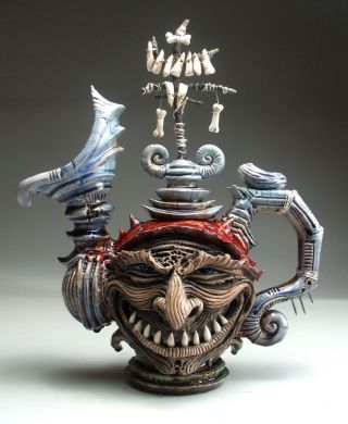 Tooth Fairy Teapot face jug folk art pottery sculpture by Mitchell Grafton 6