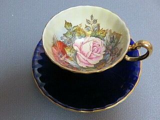 Hp Aynsley Cobalt Blue Cup And Saucer Cabbage Rose Signed By Ja Bailey 1033