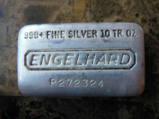 10 Troy Oz Engelhard P Series.  999 Fine Silver Bar Blank Back