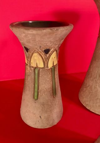Ca 1916 Roseville Pottery MOSTIQUE Pattern Arts & Crafts Vases 10” 8” & 6” 6