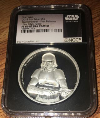 2018 Star Wars Ngc Pf 69 2oz Silver $5 " Stormtrooper " Ultra Cameo Black Core
