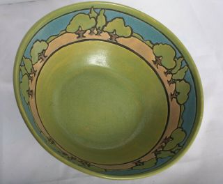 Seg Pottery Bowl; Paul Revere Pottery Green Bowl With A Tree Motif.