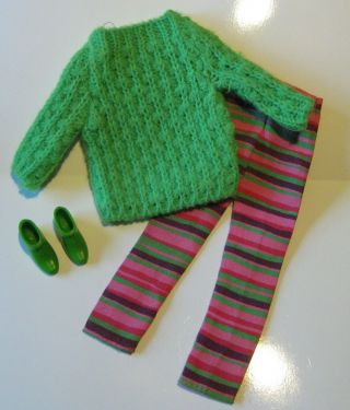 1968 Vintage Francie Hill - Riders 1210 Chunky Green Sweater Striped Capris Boots