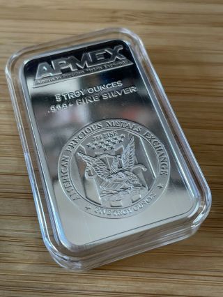 5 Oz Silver Bar Apmex.  999 Fine Silver In Protective Capsule