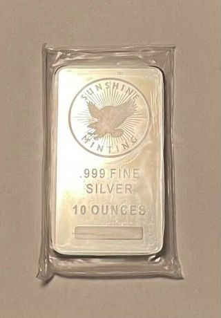 0.  999 Fine Silver Bar 10 Oz Sunshine Minting