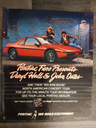 Hall & Oates " Big Bam Boom " Tour Vintage 1984 Print Ad Pontiac Fiero Presents