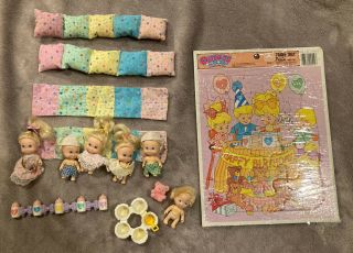 Vintage 90s Tyco Quints Dolls And Accessories 5 Dolls Blonde Blue Eyes Puzzle