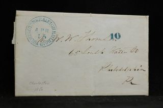 Rpo: Wilmington & Raleigh Railroad 1850 Stampless Cover,  Blue Cds & 10,  Nc Rr