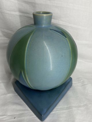 1924 Roseville Pottery Futura 387 Art Deco Ball Shape Vase W/ Sticker