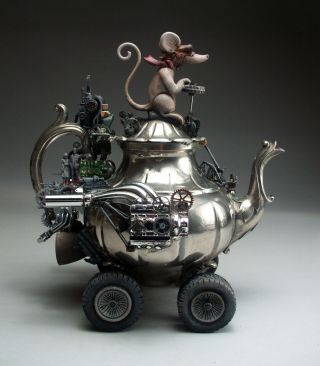 Steampunk Teapot Mouse Car Pottery Folk Art By Face Jug Maker Mitchell Grafton